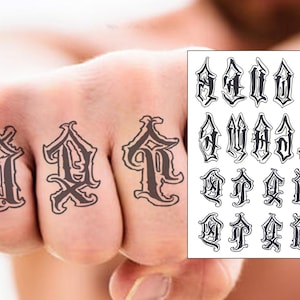 Symbols Letter Knuckle Finger Hand Temporary Tattoo Set, Halloween, Mens, Women&#39;s, Kids, Waterproof, Black