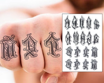 Symbols Letter Knuckle Finger Hand Temporary Tattoo Set, Halloween, Mens, Women's, Kids, Waterproof, Black