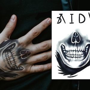Skull Face Palm Hand Temporary Tattoo Set, Letters, Finger, Halloween, Mens, Women&#39;s, Kids, Waterproof, Black