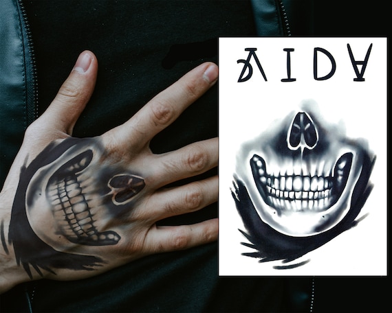 スカル フェイス パーム ハンド テンポラリー タトゥー セット、文字