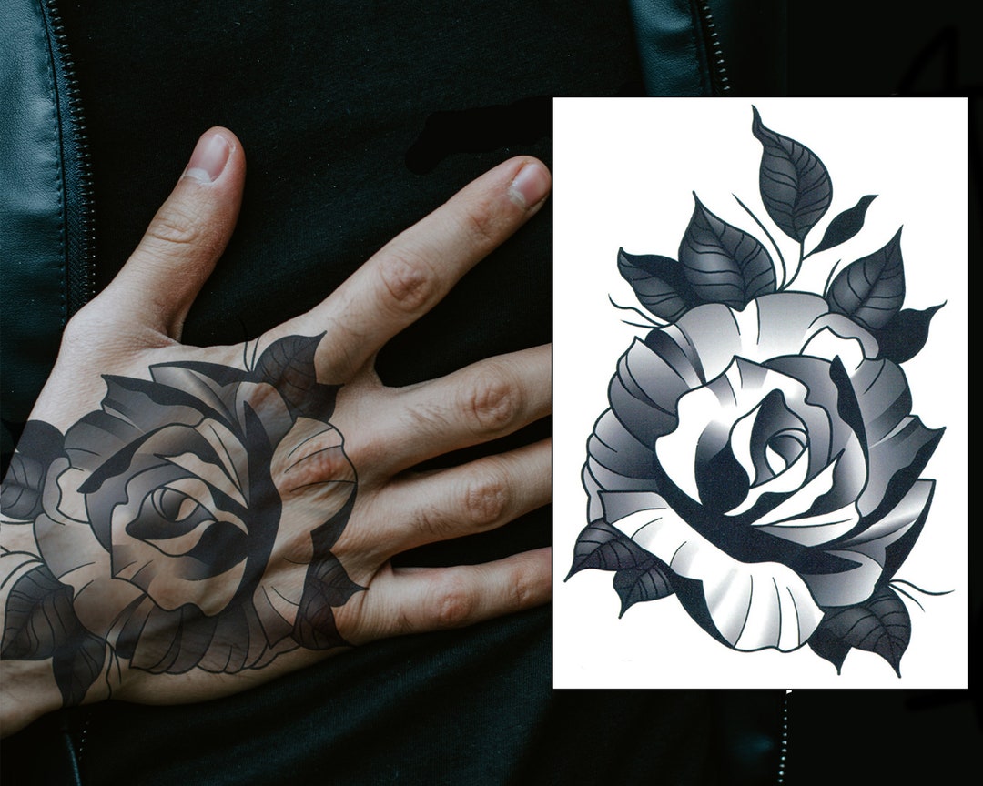 Rose Full Hand Temporary Tattoo, Traditional, Floral, Halloween, Mens,  Women's, Kids, Waterproof, Black - Etsy, image size:1080x864