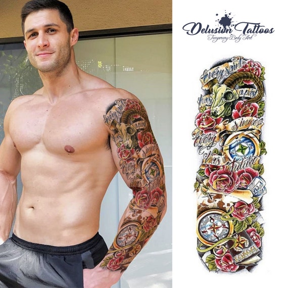 Full Arm Sleeve Realistic Temporary Tattoo Saints And Etsy Full Arm Sleeve Realistic Temporary Tattoo Saints And Etsy