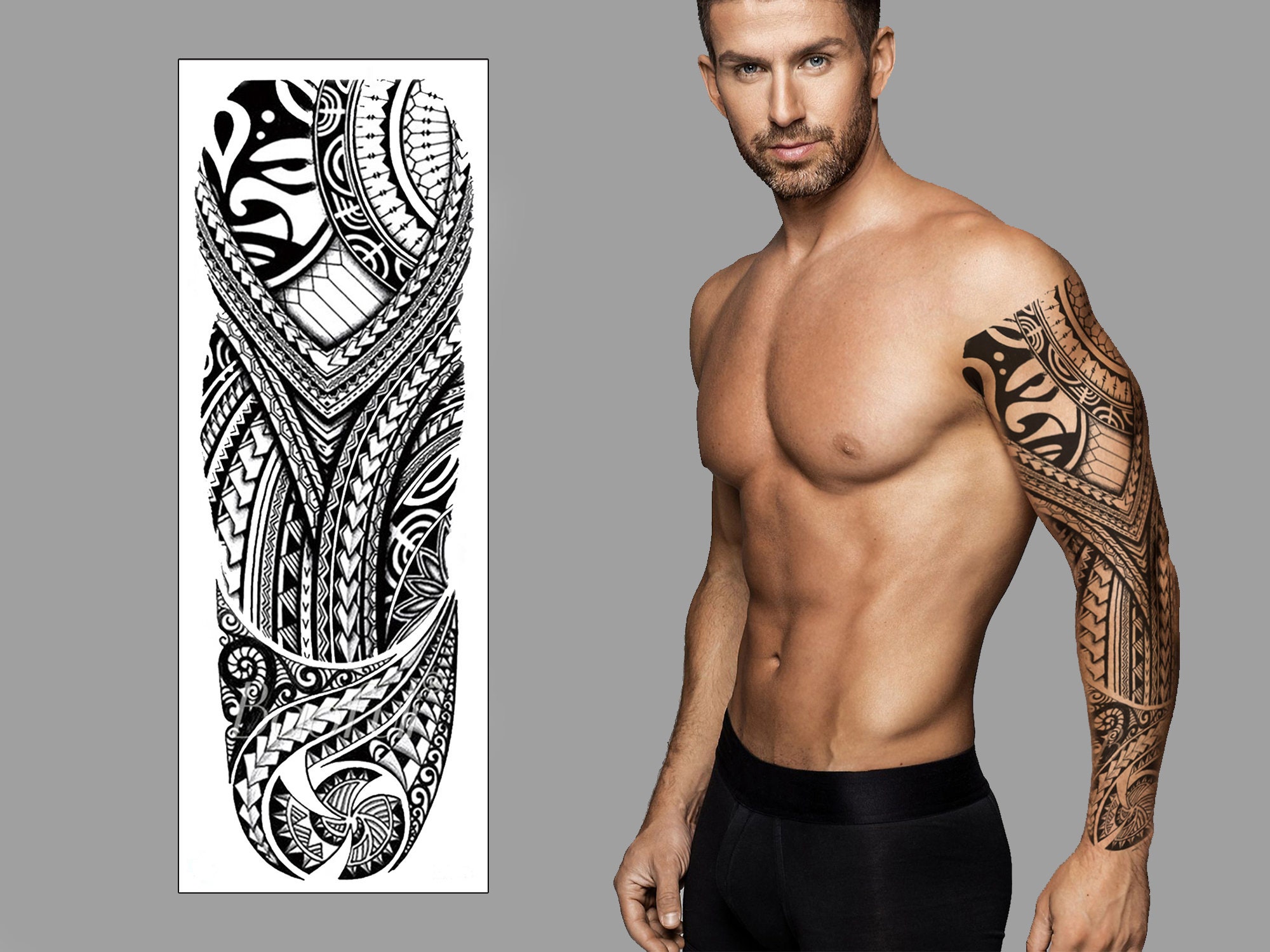 Polynesian Temporary Tattoo Sleeve Tribal Maori Samoan Full Etsy