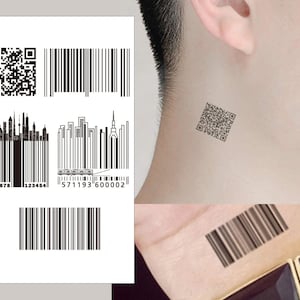 Barcodes Temporary Tattoos - 2 Pack QR Code City Tattoo Men Women Kids ...