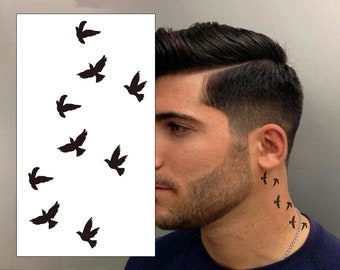 Small black swallows temporary tattoos, birds, ear, neck, ankle, finger, fake tattoo sticker transfer, mens, womens, kids Pack of 2 Sheets