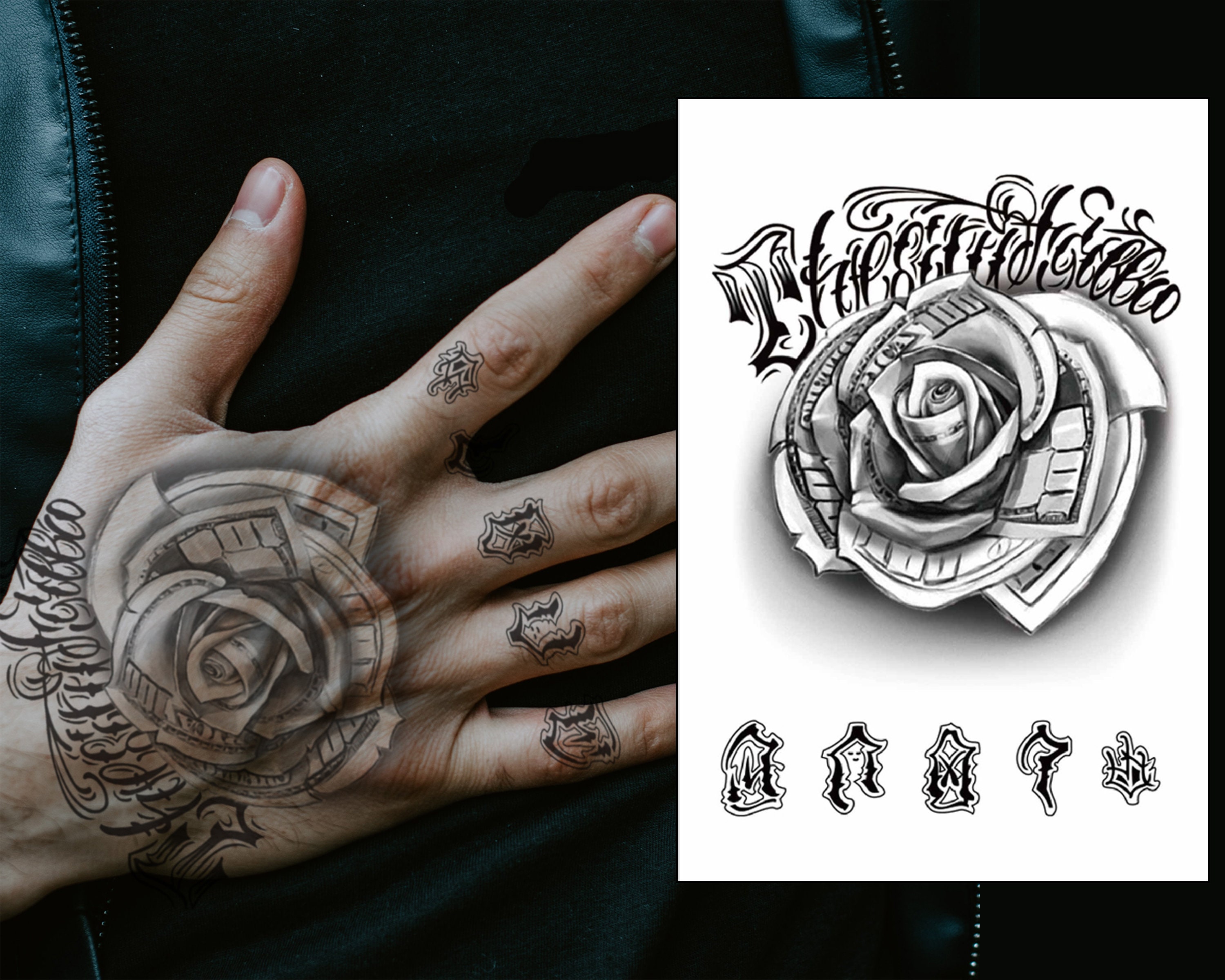 Rose Hand Tattoo - Etsy Rose Hand Tattoo - Etsy