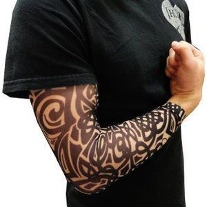 Full sleeve realistic temporary tattoo nylon stocking arm warmer Tribal Celtic Black Pattern Mens Womens Kids Cycling Sports Fancy dress image 6