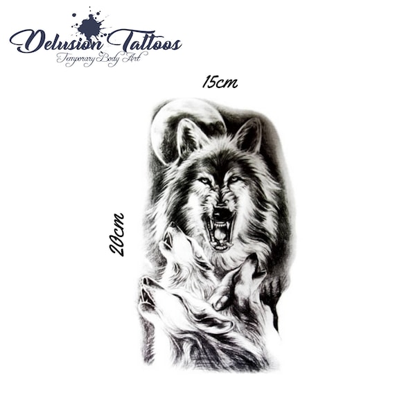 Loup Hurlant Tatouage Temporaire Loups épaule Manches Demi Lion Tribale Polynésien Design Faux Tatouage Autocollant Transfert