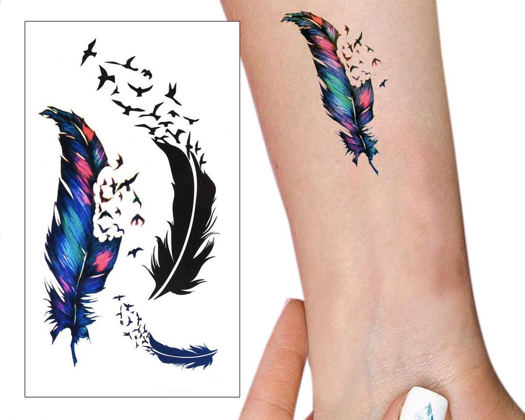 Small Waterproof Temporary Tattoo Sticker Colorful Feather