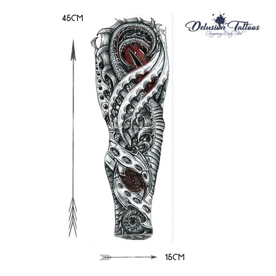 Full Arm Sleeve Realistic Temporary Tattoo Eye Of The Dragon Etsy Denmark