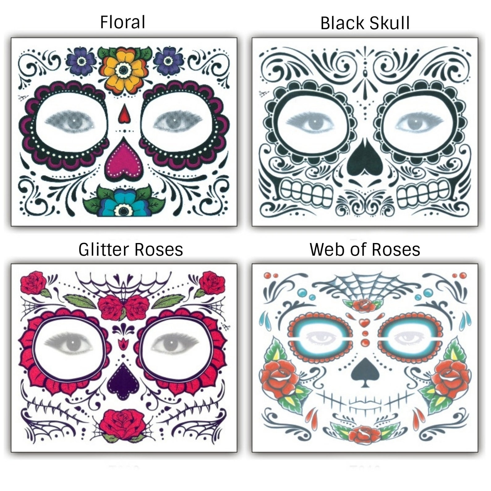 Day of the Dead Sugar Skull Mask Face Temporary Tattoo Sets | Etsy