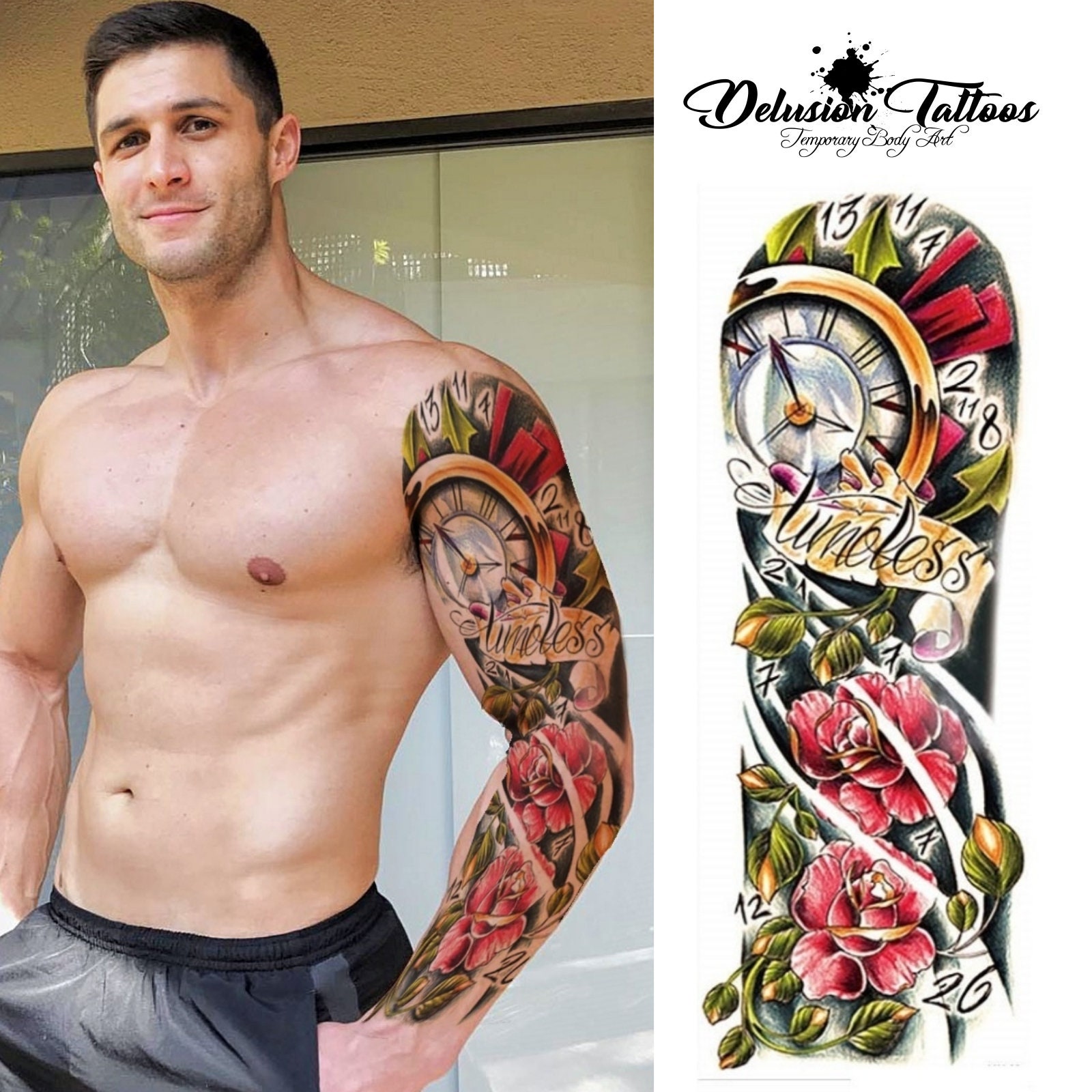 Full Arm Sleeve Realistic Temporary Tattoo Timeless Vibrant Etsy