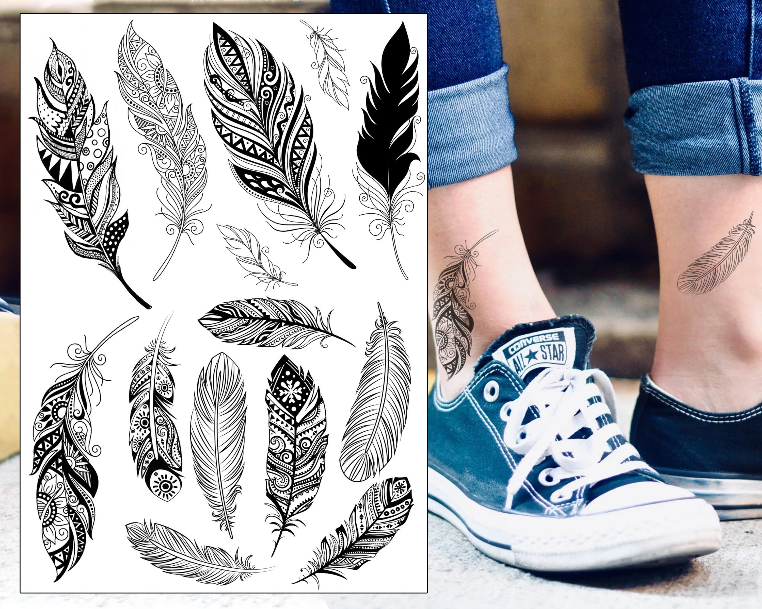 Tatouage plume - Etsy België, image size:3000x2400