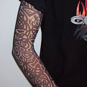 Full sleeve realistic temporary tattoo nylon stocking arm warmer Tribal Celtic Black Pattern Mens Womens Kids Cycling Sports Fancy dress image 3
