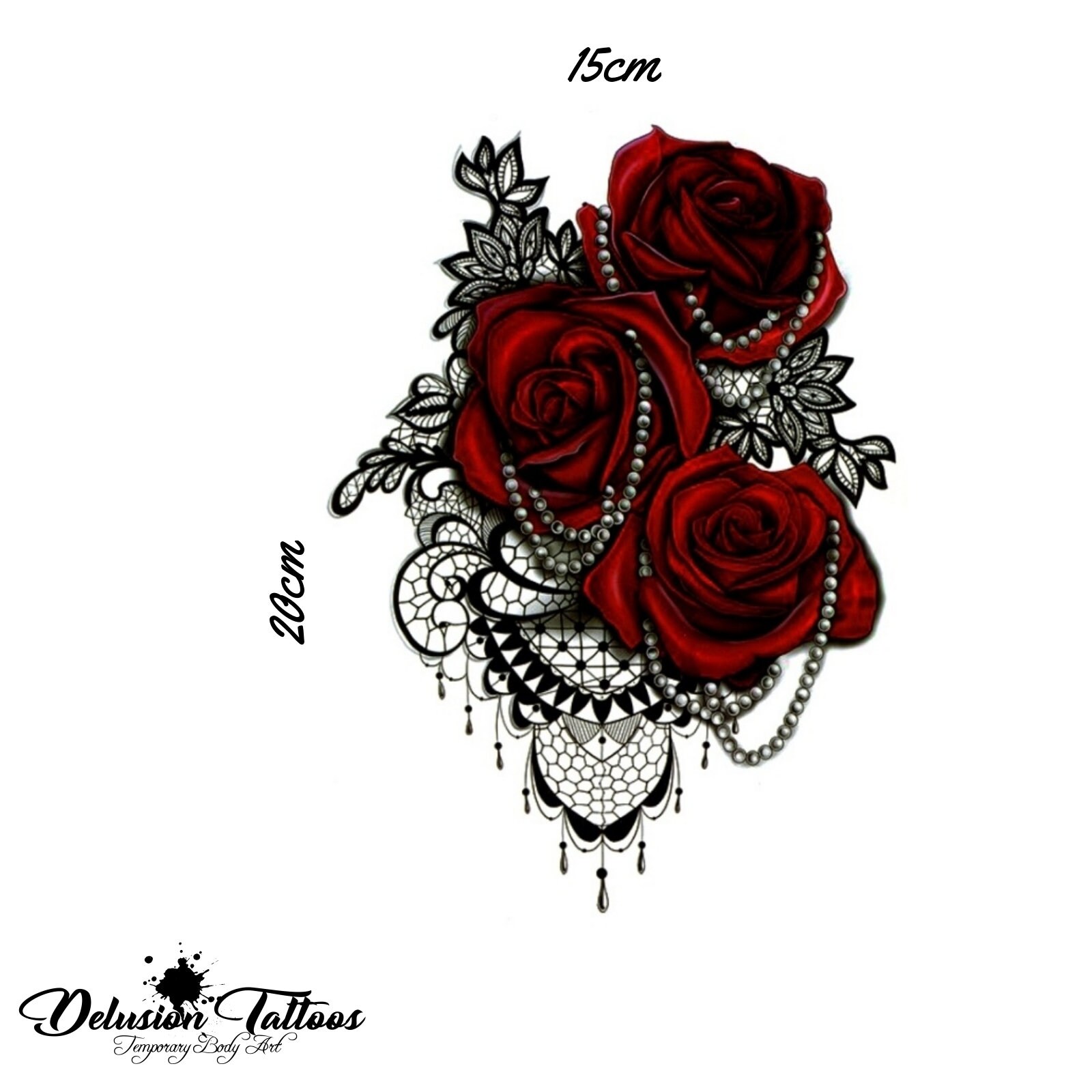 Roses and Pearls With Lace Large Realistic Temporary Tattoo - Etsy