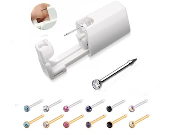 Disposable Nose Piercing Unit Kit with Preloaded Gold or Silver CZ Stud Pin - Easy Self Home DIY Sterile Used by Professionals