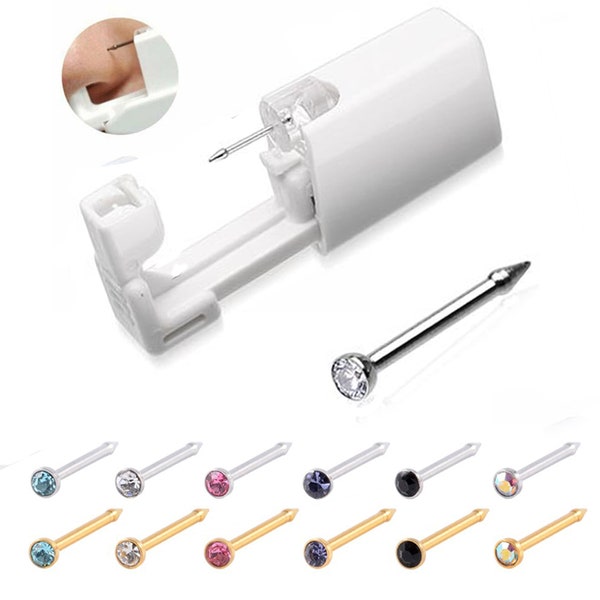 Disposable Nose Piercing Unit Kit with Preloaded Gold or Silver CZ Stud Pin - Easy Self Home DIY Sterile Used by Professionals