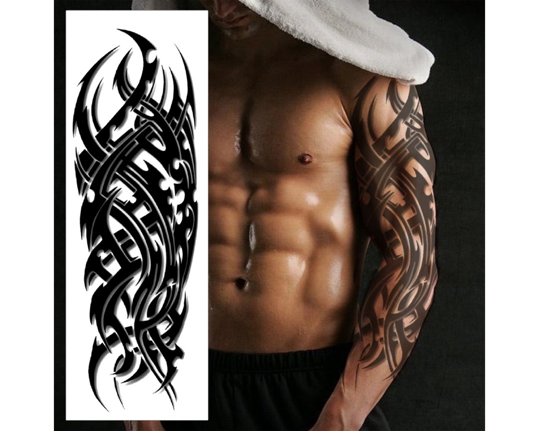 Samoan Tribal Shadow Temporary Tattoo Sleeve Maori Polynesian