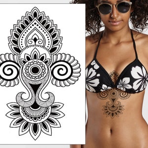 Datura Mandala Temporary Tattoo - Lotus Underboob Sternum Chest Thigh  Mandala Women Kids Waterproof Fake Transfer