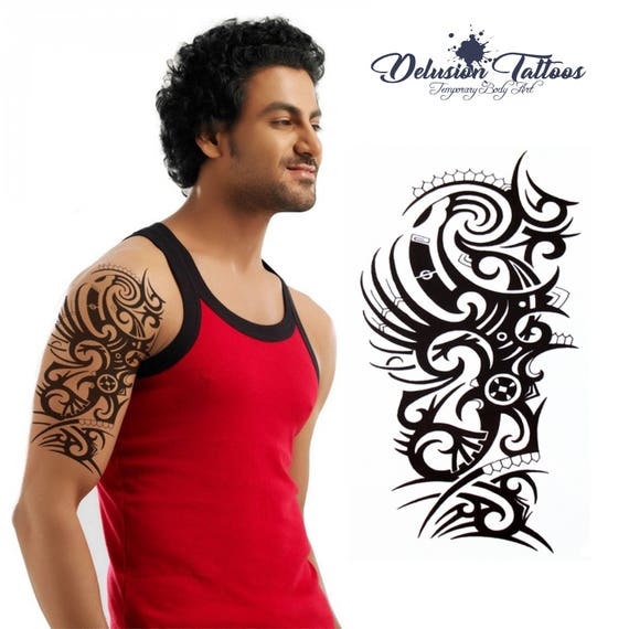 Tribal Dragon Temporary Tattoo Shoulder Half Sleeve Tribal - Etsy Israel Tribal Dragon Temporary Tattoo Shoulder Half Sleeve Tribal - Etsy Israel