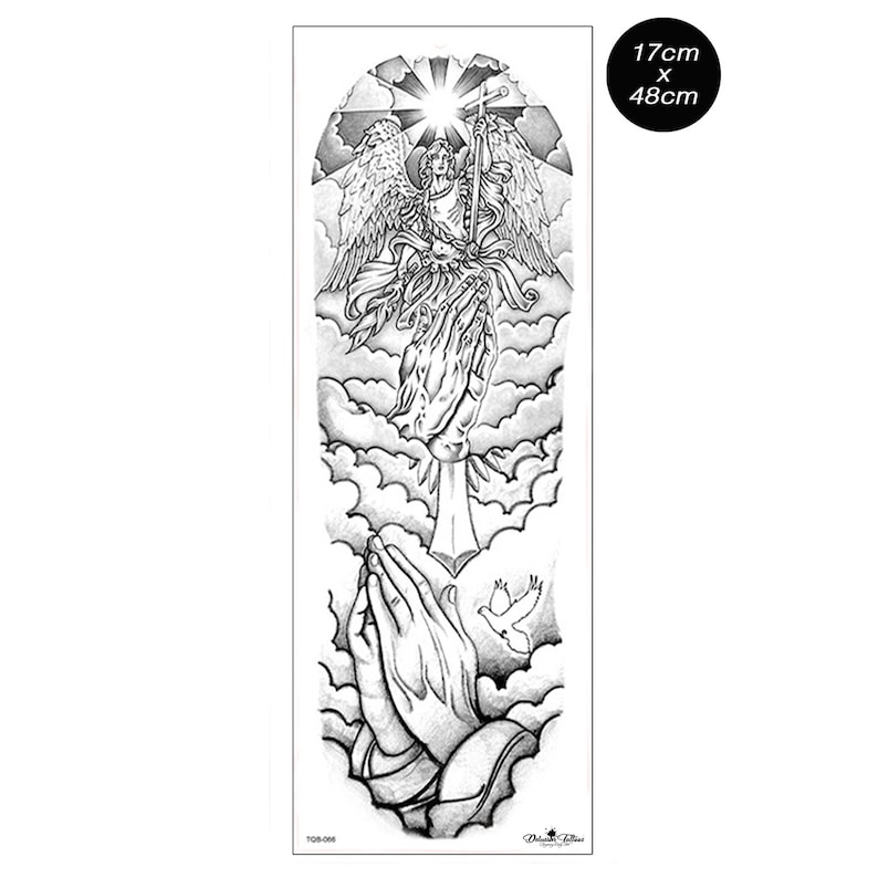 Angel in the Clouds Temporary Tattoo Sleeve Full Arm Black - Etsy UK