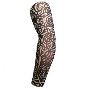 Full sleeve realistic temporary tattoo nylon stocking arm warmer Tribal Celtic Black Pattern Mens Womens Kids Cycling Sports Fancy dress image 9