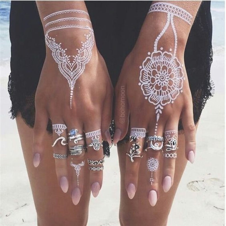 Henna temporary tattoo sticker transfer Black henna White | Etsy
