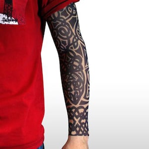 Full sleeve realistic temporary tattoo nylon stocking arm warmer Tribal Celtic Black Pattern Mens Womens Kids Cycling Sports Fancy dress image 2