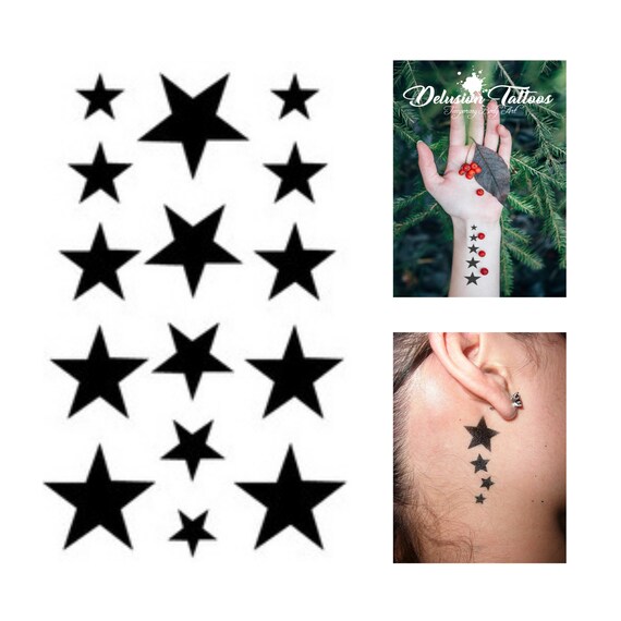Kleine Schwarze Sterne Temporare Tattoos 15er Set Ohr Hals Etsy