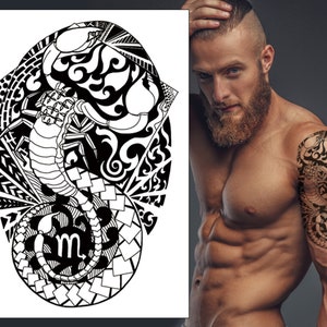 Polynesian Scorpion Temporary Tattoo Transfer Black Tribal Waterproof Realistic Arm Leg Thigh Back Body Art Sticker Mens Womens Kids