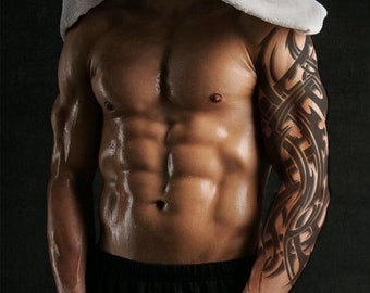 Samoan Tribal Shadow Temporary Tattoo Sleeve Maori