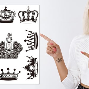 Crowns Temporary Tattoo - Pack of 2 Princess Tiaras Black Small Waterproof Realistic Transfer Stickers Men Women Kids