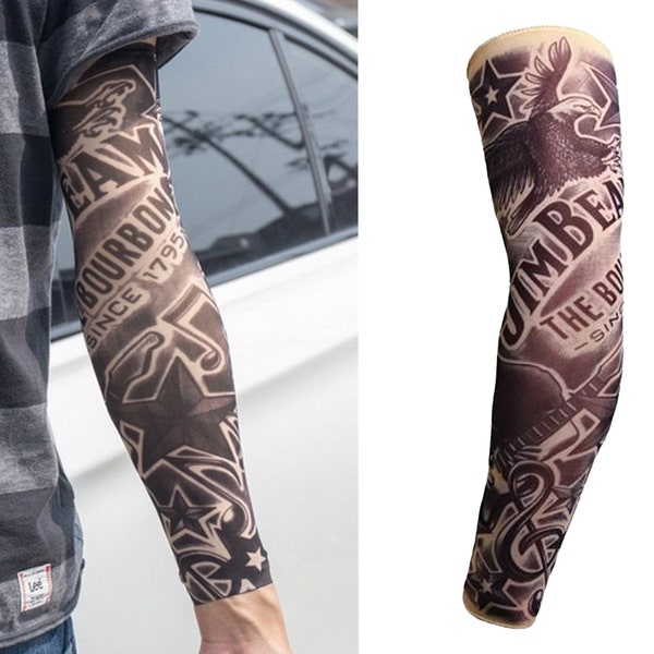 Full sleeve realistic temporary tattoo nylon stocking arm warmer Jim Beam Whiskey Eagle Black Mens Womens Kids Cycling Sports Fancy dress