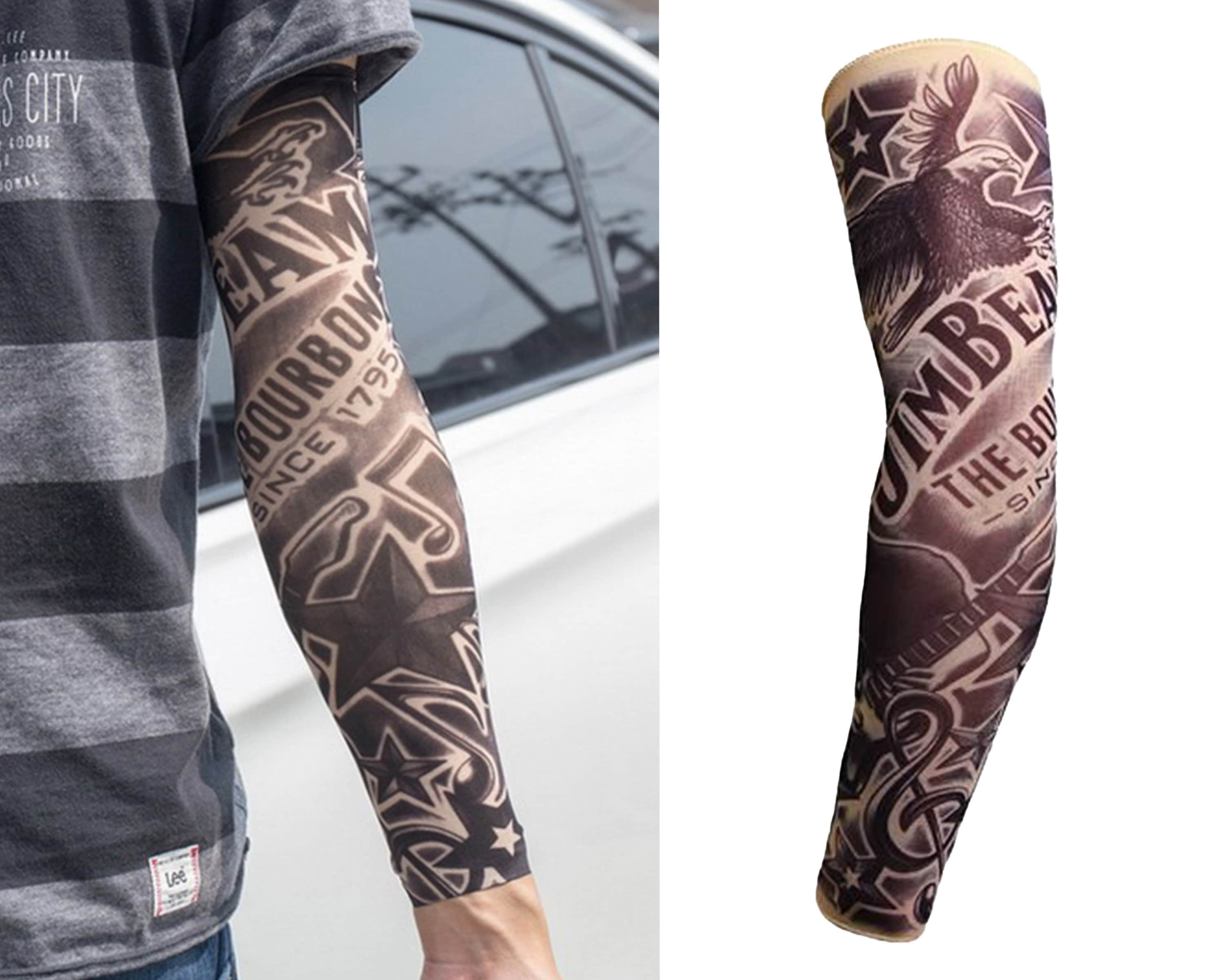 Full Sleeve Realistic Temporary Tattoo Nylon Stocking Arm Warmer Jim Beam  Whiskey Eagle Black Mens Womens Kids Cycling Sports Fancy Dress 