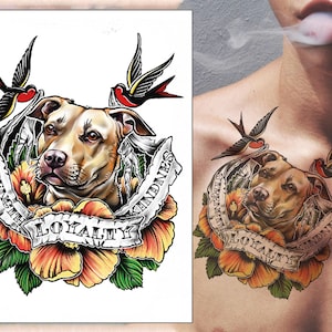 Pitbull Temporary Tattoo Transfer Waterproof Realistic Loyalty Arm Leg Chest Body Art Sticker Mens Womens Kids