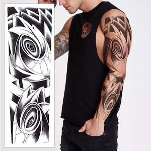 Abstrakte Rosen Temporäre Tattoo-Hülle - Tribal Arm Schwarz Grau Wasserdicht Transfer für Männer Frauen Kinder Kostüm Fake Tattoo