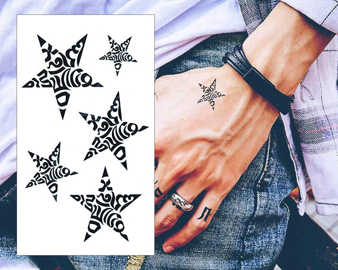 Temporäre Tattoos Schwarze Sterne – 1 Blatt, 0,8 & 1,5 Cm Größen, Wasserfest, Hält 3–5 Tage