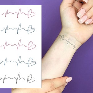 Scribble Love Hearts Temporary Tattoos - 2 Pack Black Blue Red Tattoo Men Women Kids Transfer Stickers Waterproof