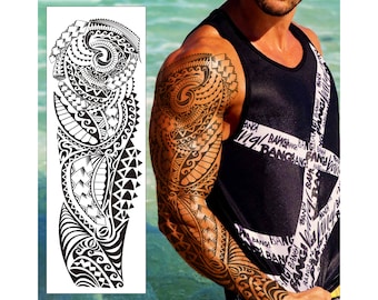 Temporary Tattoo Sleeve Transfer - Full Arm Tribal Waterproof Fake Tattoo  Sticker For Men Women - By Delusion Tattoos