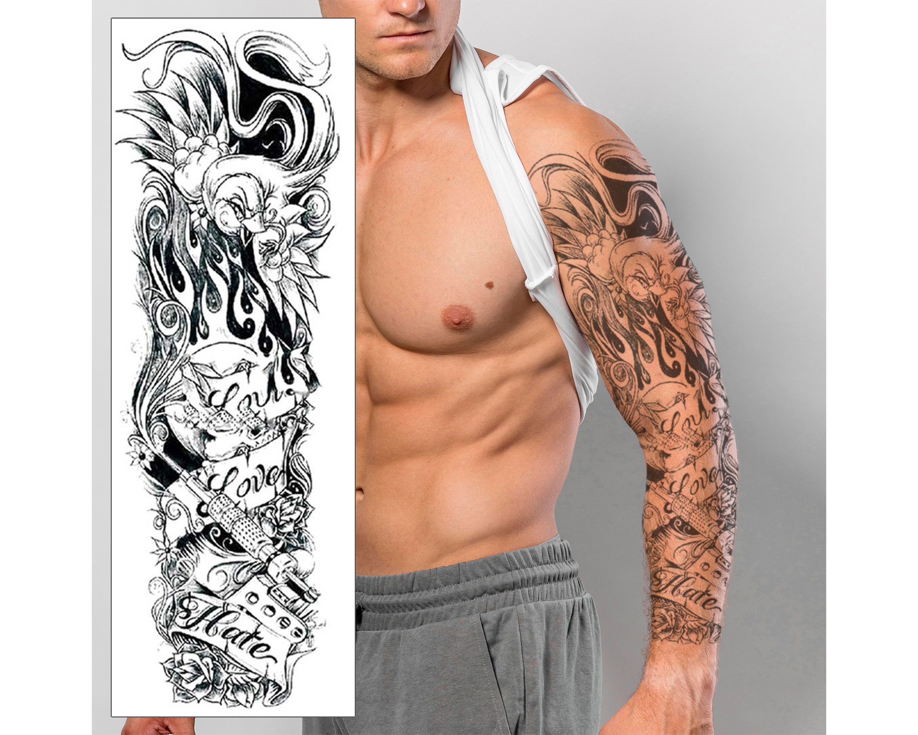 Love hate tattoo - Etsy México, image size:3000x2400