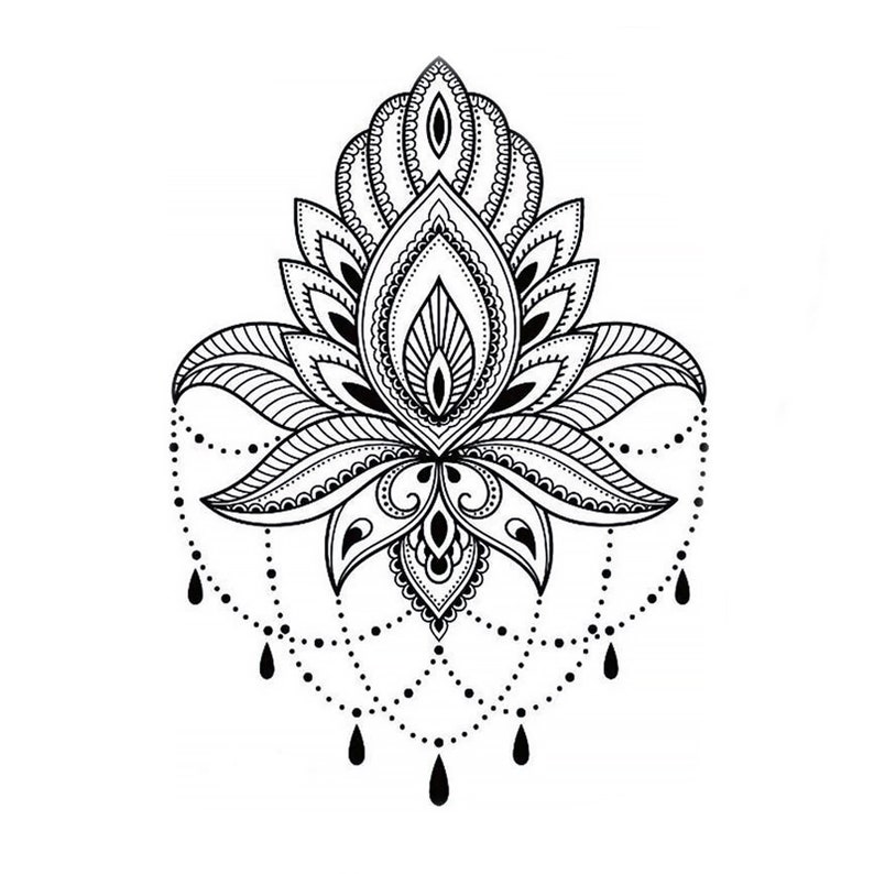 Lotus Mandala Temporary Tattoo Large Black Henna Chain Arabic | Etsy