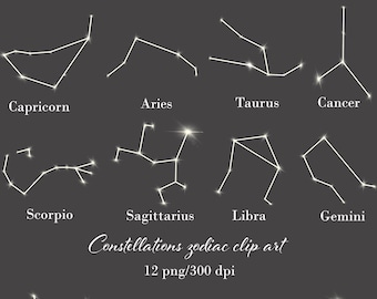 Zodiac Constellations Clipart: Astrology Horoscope Signs (PNG)