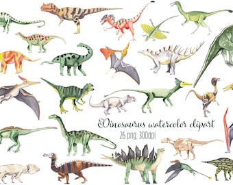Dino clipart set, Watercolor Dinosaurs, Jurassic PNG Illustrations, Nursery collection, Digital Download, Commercial use, 26 files