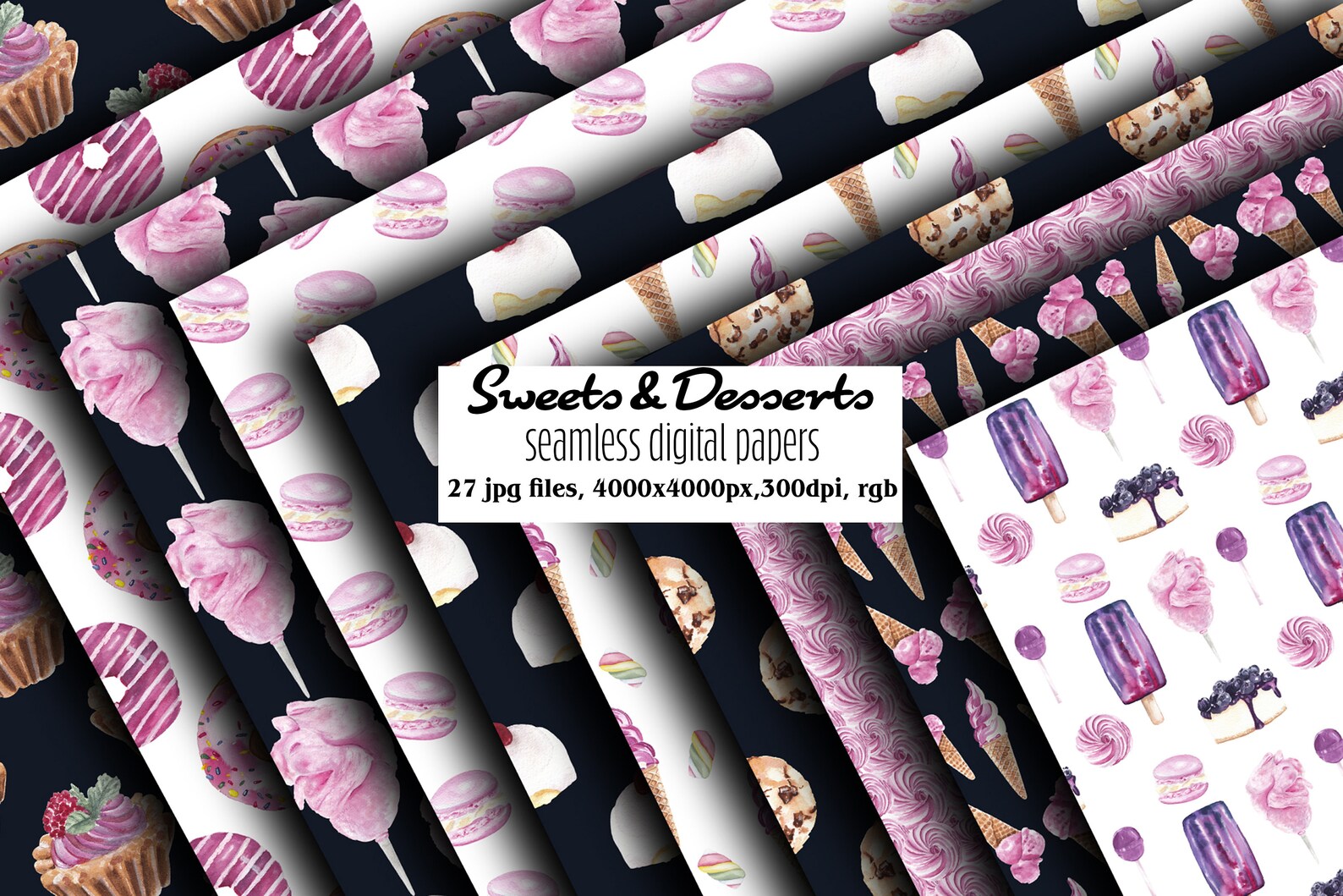 Watercolor Sweets Digital Paper | Dessert Seamless Patterns (digital ...