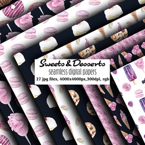 Watercolor Sweets Digital Paper | Dessert Seamless Patterns (digital ...