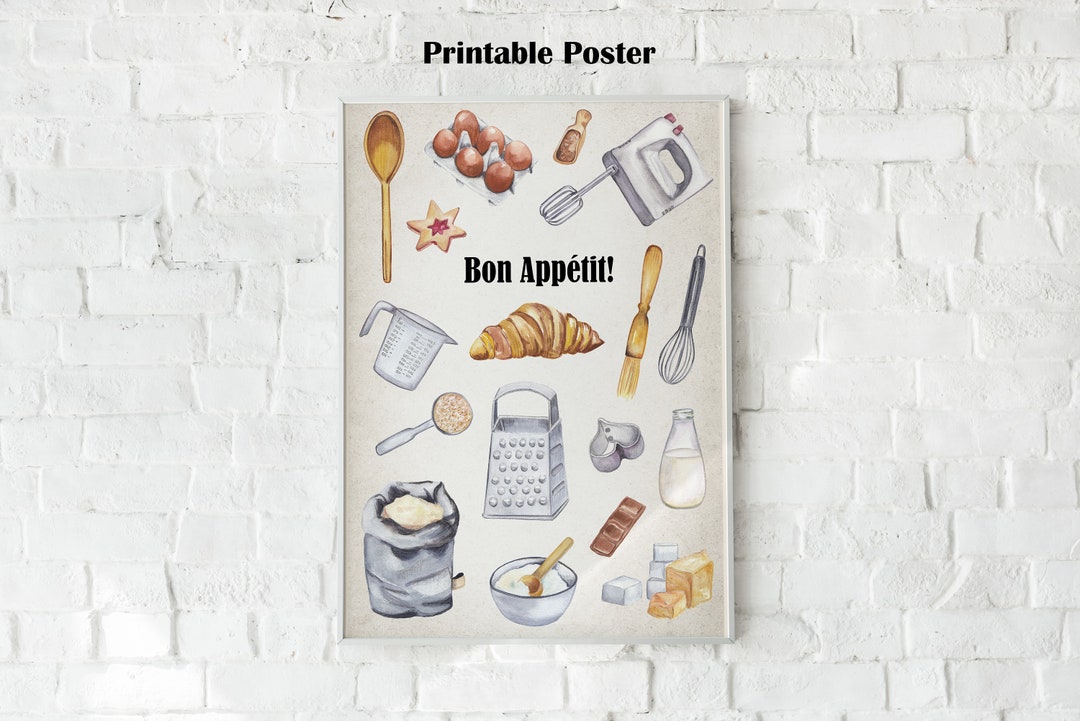 Caterease Kitchen Beo Prints Kitchen Printable Poster Bakery Print With Watercolor Illustrations ...