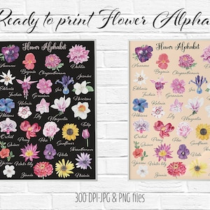 Aquarell Blumen Alphabet - Druckbares ABC Poster - Zuhause Frühlingsdeko - Blumenkunst - Blumenillustrationen - Frühlingsdekoration A3 A2 Kinderzimmer A-Z