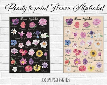 Watercolor flower alphabet - Printable ABC poster - Home Spring Decor - Floral Art - Floral Illustration - Spring Wall Art A3 A2 Nursery A-Z
