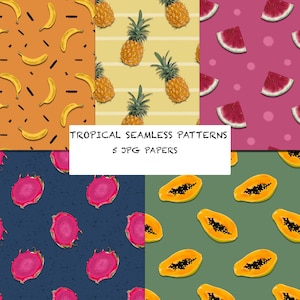 Tropisches Musterdesign Exotische Früchte digitales Papier Ananas Wassermelone Banane Papaya Print Sommer Hintergrund Printable jpg download 5