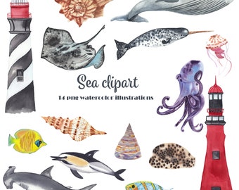 Watercolor Nautical Clipart: Under the Sea Illustrations (PNG)